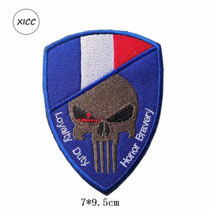 LEGEND AIRSOFT 0 France Patch crâne drapeau national 3D 7x9,5 cm