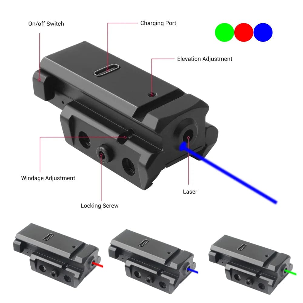 Red/Blue/Green Dot Laser Sight fit for Picatinny Weaver Rail for Pistol Glock，USB Type-C Charging，Shockproof