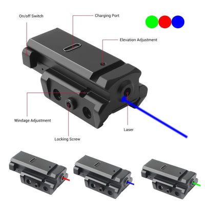 Red/Blue/Green Dot Laser Sight fit for Picatinny Weaver Rail for Pistol Glock，USB Type-C Charging，Shockproof