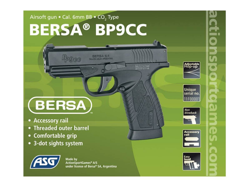 Action Airsoft Réplique pistolet Bersa BP9CC CO2 Fixe 1.6J