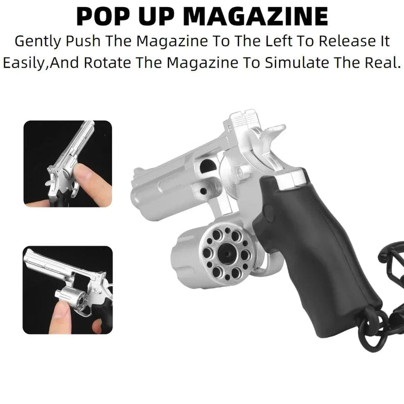 Revolver 1:4 Keychain Plastic Mini Pistol Gun Shape  Key Ring Gift Decorations with Rotating And Pop Up Magazine