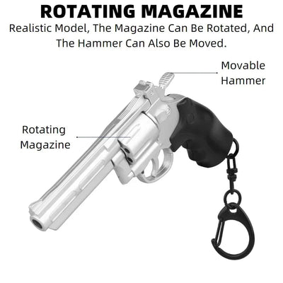 Revolver 1:4 Keychain Plastic Mini Pistol Gun Shape  Key Ring Gift Decorations with Rotating And Pop Up Magazine