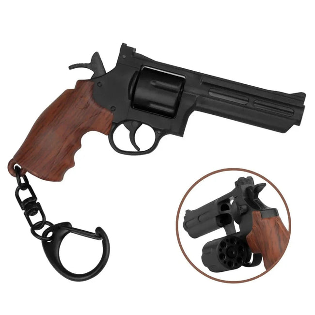 Revolver 1:4 Keychain Plastic Mini Pistol Gun Shape  Key Ring Gift Decorations with Rotating And Pop Up Magazine