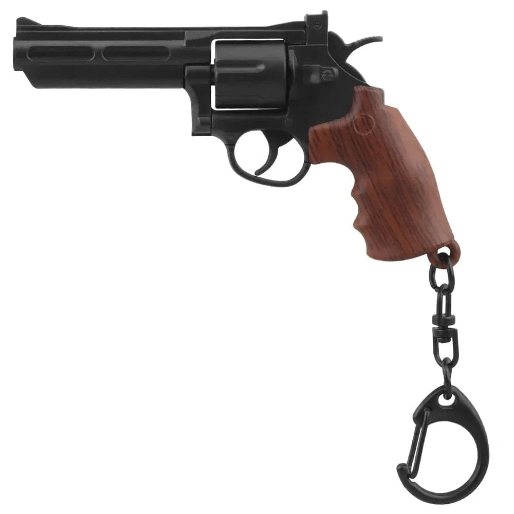 Revolver 1:4 Keychain Plastic Mini Pistol Gun Shape  Key Ring Gift Decorations with Rotating And Pop Up Magazine Black