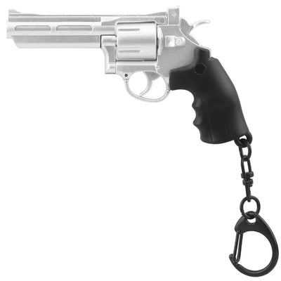 Revolver 1:4 Keychain Plastic Mini Pistol Gun Shape  Key Ring Gift Decorations with Rotating And Pop Up Magazine Silver