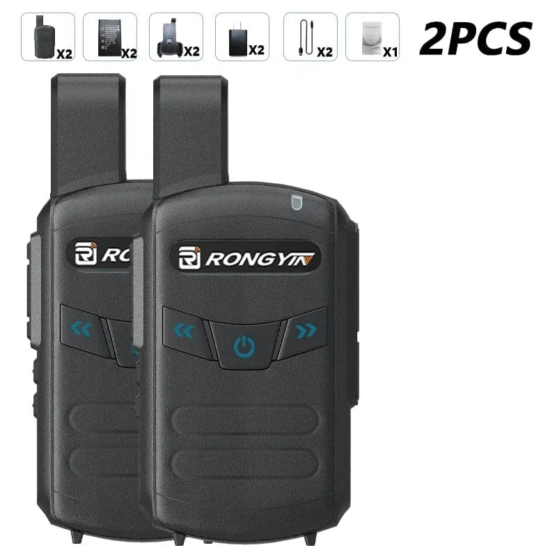 RongYin A5 Mini Walkie Talkie Portable Kids Toy Two Way Radio UHF400-470Mhz Type-C Charger Wireless frequency copy High Capacity 2PCS Black / EU