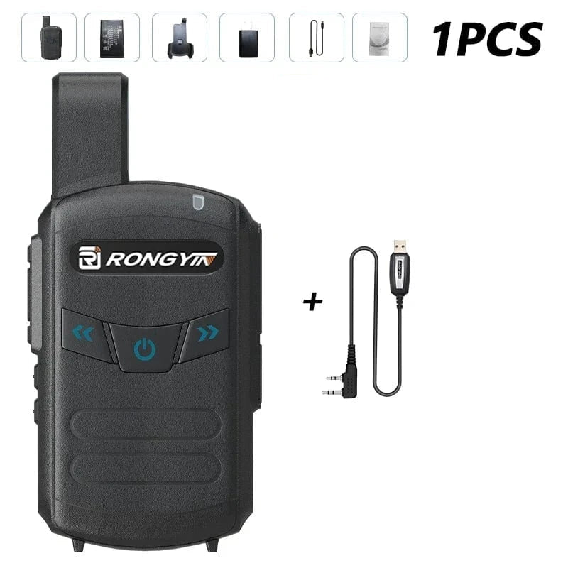 RongYin A5 Mini Walkie Talkie Portable Kids Toy Two Way Radio UHF400-470Mhz Type-C Charger Wireless frequency copy High Capacity Black-Cable / EU