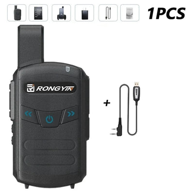 RongYin A5 Mini Walkie Talkie Portable Kids Toy Two Way Radio UHF400-470Mhz Type-C Charger Wireless frequency copy High Capacity Black-Cable / EU