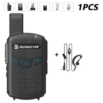 RongYin A5 Mini Walkie Talkie Portable Kids Toy Two Way Radio UHF400-470Mhz Type-C Charger Wireless frequency copy High Capacity Black-Headset / EU