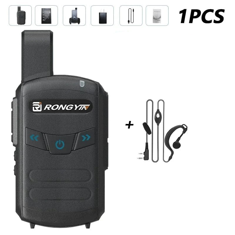 RongYin A5 Mini Walkie Talkie Portable Kids Toy Two Way Radio UHF400-470Mhz Type-C Charger Wireless frequency copy High Capacity Black-Headset / EU