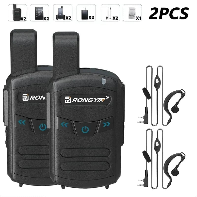 RongYin A5 Walkie Talkie Type-C Charger UHF 400-470Mhz Battery Saving 16 Channels Wireless Frequency Copy Mini Radio Gift BF-T20 2Black-2Headset