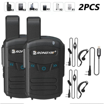RongYin A5 Walkie Talkie Type-C Charger UHF 400-470Mhz Battery Saving 16 Channels Wireless Frequency Copy Mini Radio Gift BF-T20 2Black-2Headset-Cabl
