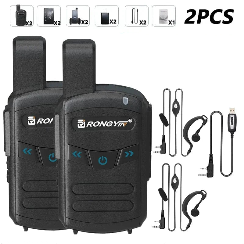 RongYin A5 Walkie Talkie Type-C Charger UHF 400-470Mhz Battery Saving 16 Channels Wireless Frequency Copy Mini Radio Gift BF-T20 2Black-2Headset-Cabl