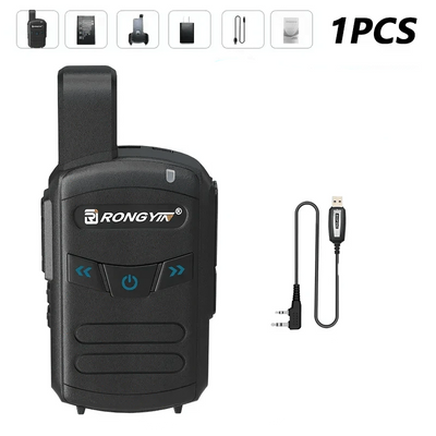 RongYin A5 Walkie Talkie Type-C Charger UHF 400-470Mhz Battery Saving 16 Channels Wireless Frequency Copy Mini Radio Gift BF-T20 Black-Cable