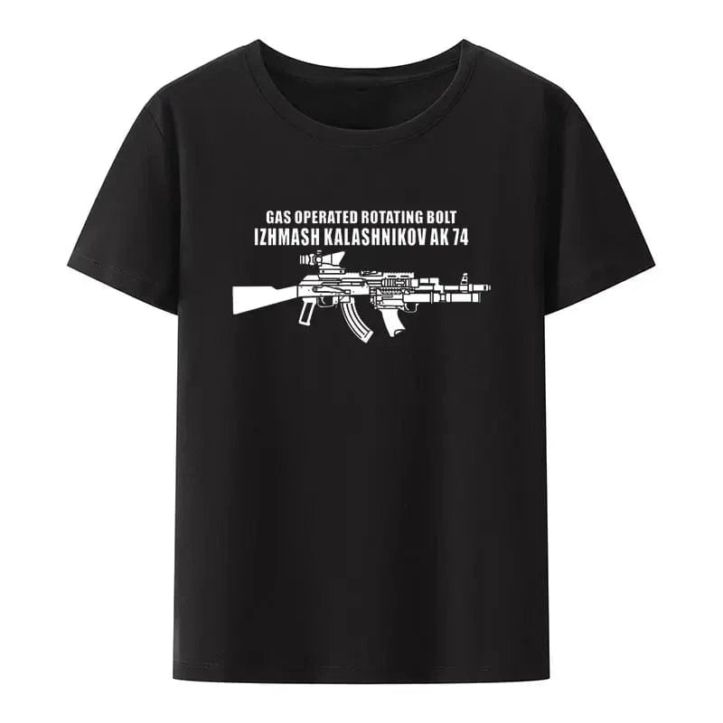 Russian Gas Operated Rotating Bolt Izhmash Kalashnikov Ak74 Print T Shirt Men Women Short Sleeve Loose Breathable Streetwear 0621466-black / XXXL