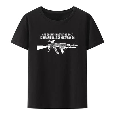 Russian Gas Operated Rotating Bolt Izhmash Kalashnikov Ak74 Print T Shirt Men Women Short Sleeve Loose Breathable Streetwear 0621466-black / XXXL