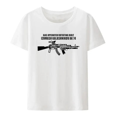 Russian Gas Operated Rotating Bolt Izhmash Kalashnikov Ak74 Print T Shirt Men Women Short Sleeve Loose Breathable Streetwear 0621466-white / XXXL