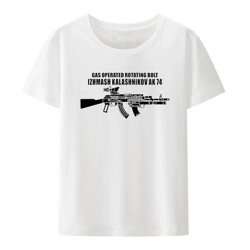 Russian Gas Operated Rotating Bolt Izhmash Kalashnikov Ak74 Print T Shirt Men Women Short Sleeve Loose Breathable Streetwear 0621466-white / XXXL
