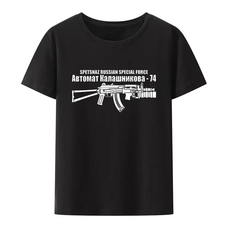 Russian Gas Operated Rotating Bolt Izhmash Kalashnikov Ak74 Print T Shirt Men Women Short Sleeve Loose Breathable Streetwear 0621467-black / XXXL