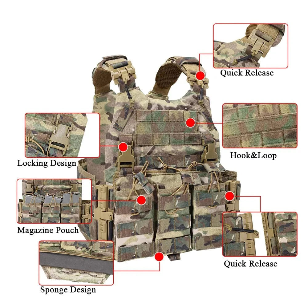 SINAIRSOFT Tactical Nylon Vest With Quick Release Security Molle Multi-camo Plate Carrier Chaleco Hunting Vests