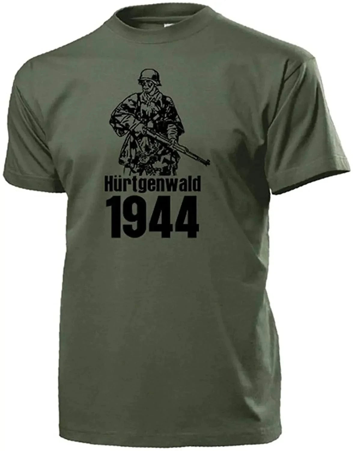 Summer Forest 1944  Hürt Gen Schmidt Battle German Soldier Snap 98 K Steel  Helmet Forest Men Cotton T-Shirt  harajuku army green / L