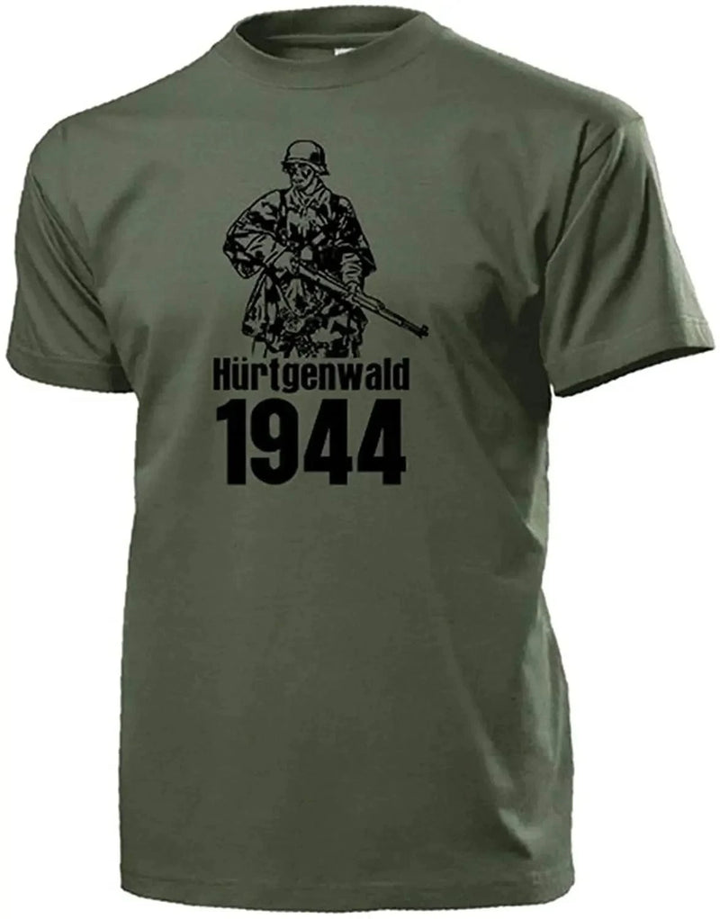 Summer Forest 1944  Hürt Gen Schmidt Battle German Soldier Snap 98 K Steel  Helmet Forest Men Cotton T-Shirt  harajuku army green / L