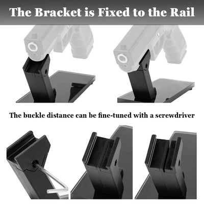 Support de présentation tactique pour pistolet, organisateur sécurisé pour armes à feu avec base antidérapante, support de présentation pour pistolet avec rails