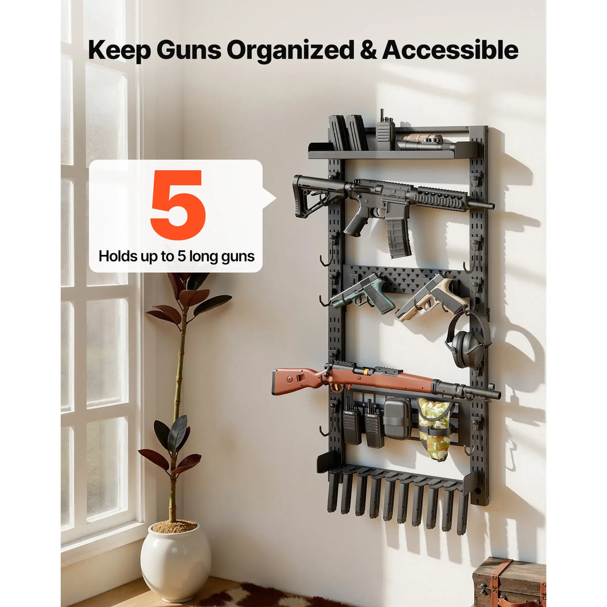 Support mural pour armes à feu SucceBuy en acier, support pour fusils d'intérieur avec porte-chargeurs, panneau MOLLE, accessoires pour armes à feu, support de rangement et d'exposition