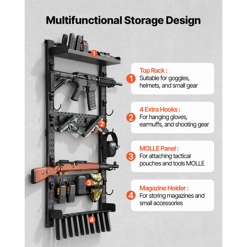 Support mural pour armes à feu SucceBuy en acier, support pour fusils d'intérieur avec porte-chargeurs, panneau MOLLE, accessoires pour armes à feu, support de rangement et d'exposition