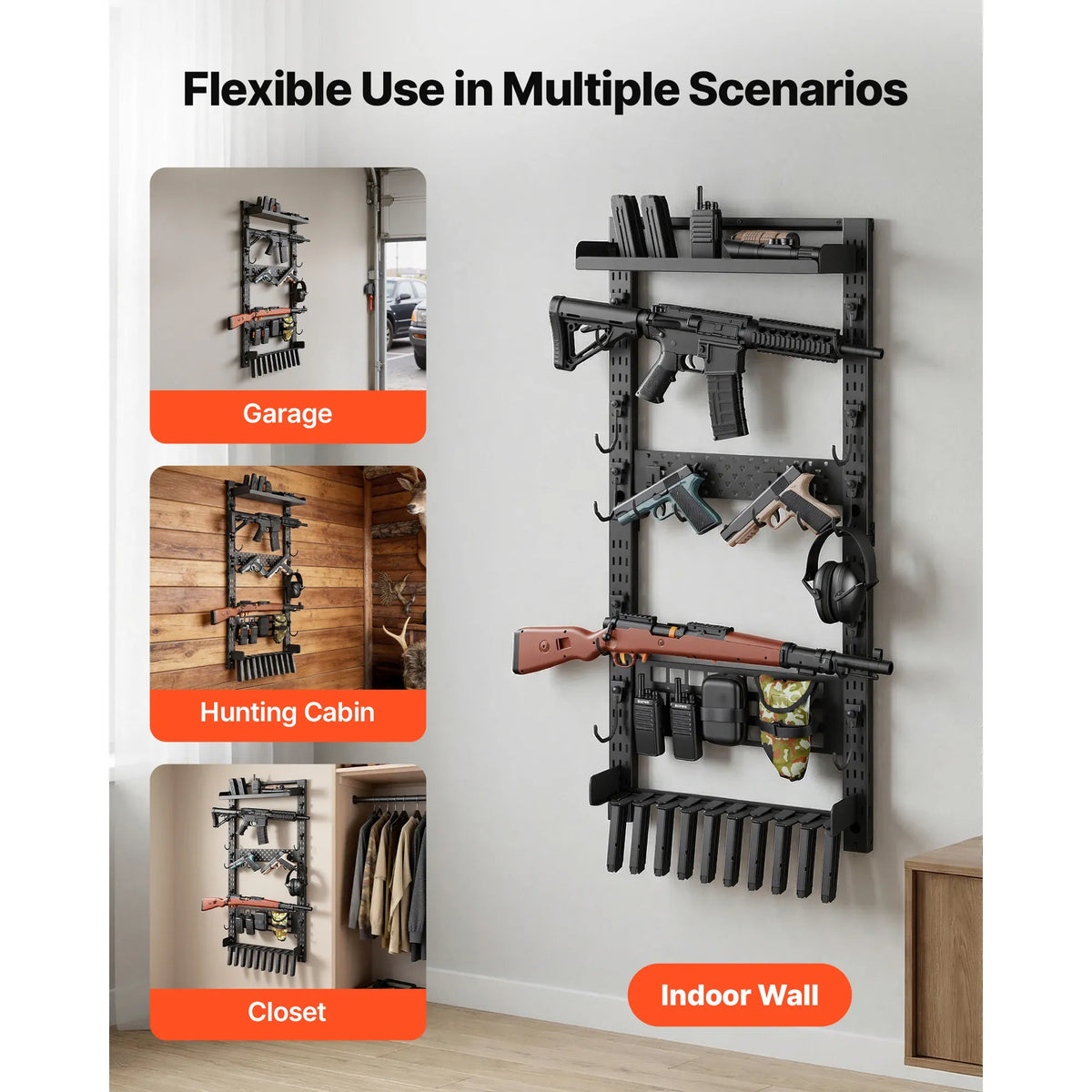 Support mural pour armes à feu SucceBuy en acier, support pour fusils d'intérieur avec porte-chargeurs, panneau MOLLE, accessoires pour armes à feu, support de rangement et d'exposition