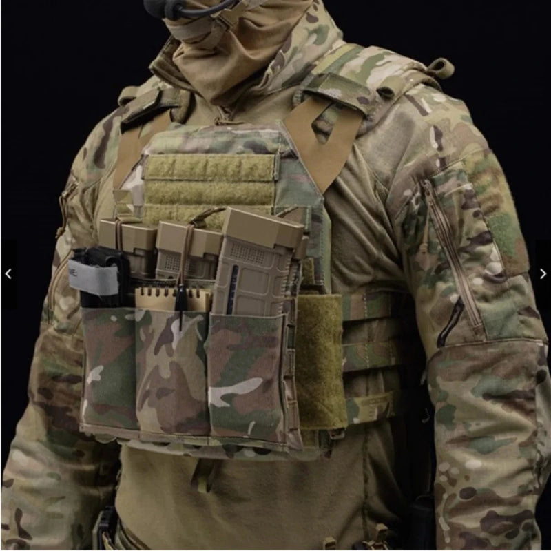 Tactical 5.56/7.62mm Lightweight Elastic Triple Mag Pouch Hunting CS Wargame Molle System Accessories Waist Bag Holster