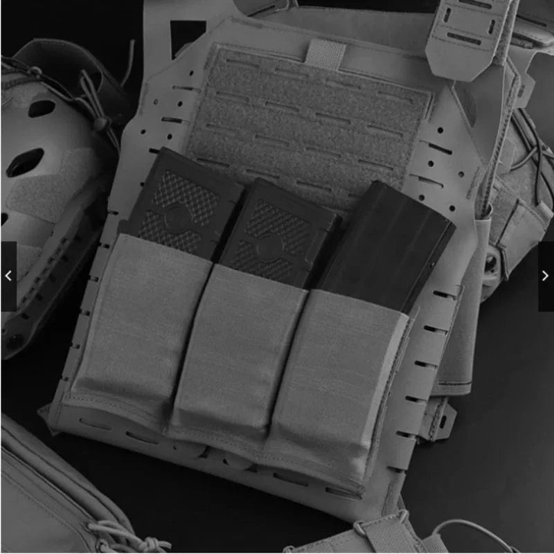 Tactical 5.56/7.62mm Lightweight Elastic Triple Mag Pouch Hunting CS Wargame Molle System Accessories Waist Bag Holster