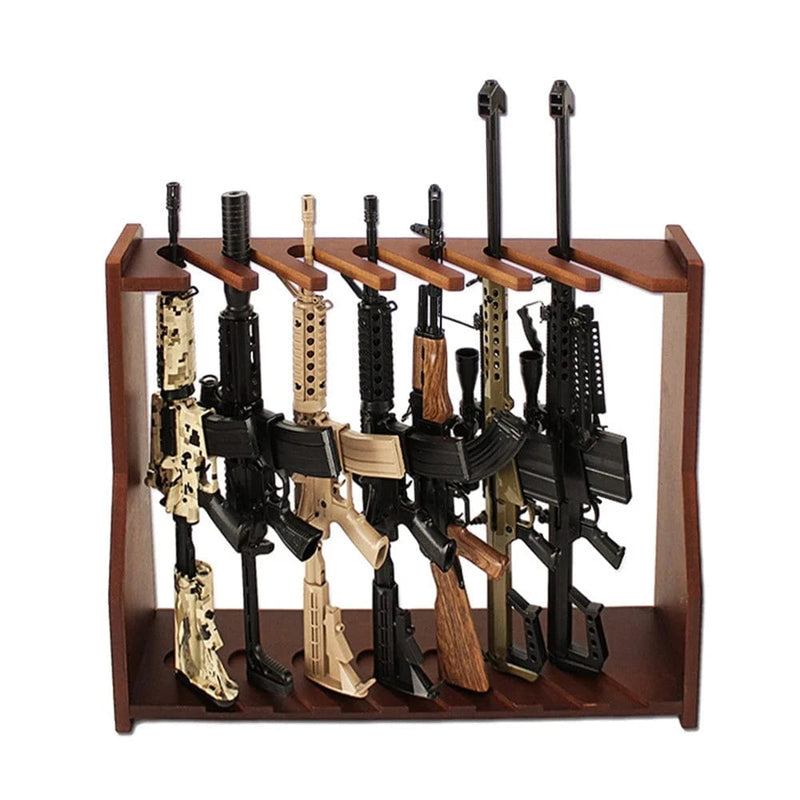 Tactical 7-Slot Rifle Gun Rack Wooden Vertical Multi-Function Shotgun Gun Weapon Display Stand for CS Airsoft Hunting Shooting