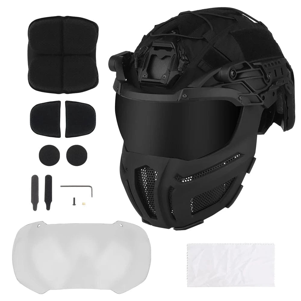 Tactical FAST Helmet With Goggles Mask Full Protection Hunting Combat Airsoft Helmet Outdoor Sports Cycling Safety Helmet Gear HL-100 BK