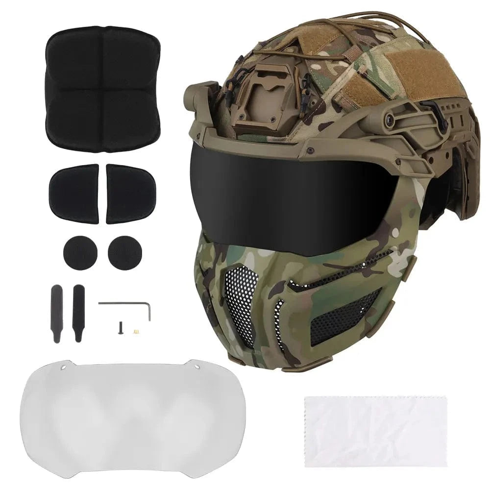 Tactical FAST Helmet With Goggles Mask Full Protection Hunting Combat Airsoft Helmet Outdoor Sports Cycling Safety Helmet Gear HL-100 CP