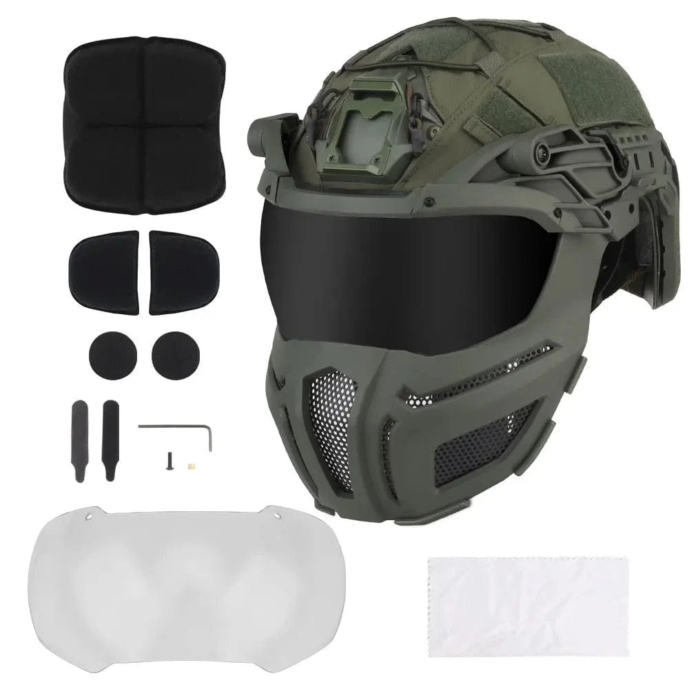 Tactical FAST Helmet With Goggles Mask Full Protection Hunting Combat Airsoft Helmet Outdoor Sports Cycling Safety Helmet Gear HL-100 OD