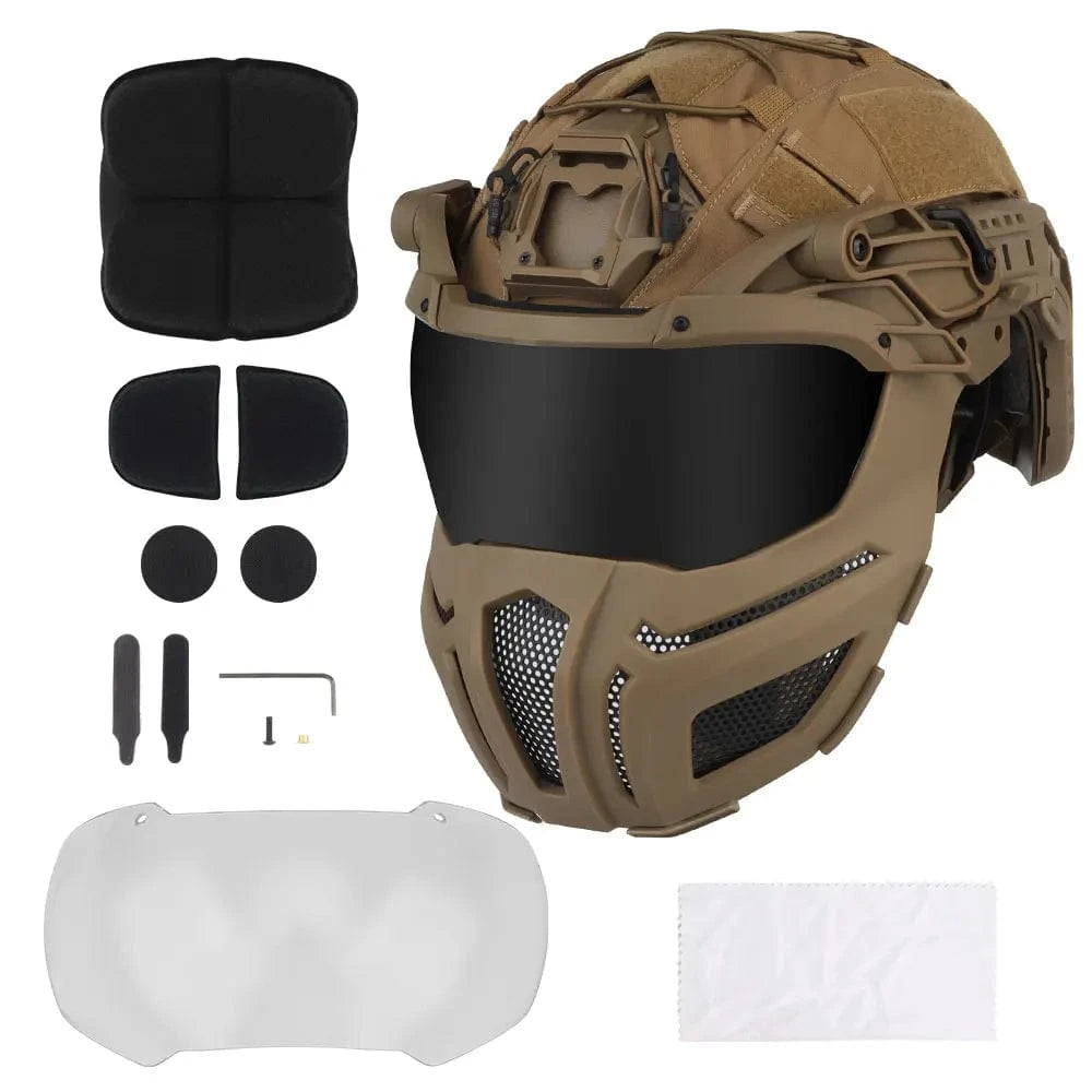Tactical FAST Helmet With Goggles Mask Full Protection Hunting Combat Airsoft Helmet Outdoor Sports Cycling Safety Helmet Gear HL-100 TAN