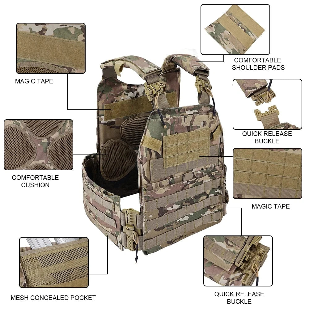 Tactical Hunting Vest K19 Plate Carrier 3.0 Quick Release System Fast Adjust Cummerbund Multi-size Military Airsoft Gear