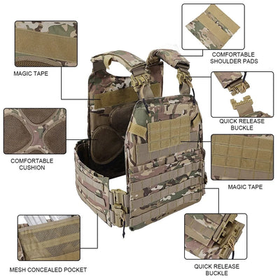 Tactical Hunting Vest K19 Plate Carrier 3.0 Quick Release System Fast Adjust Cummerbund Multi-size Military Airsoft Gear