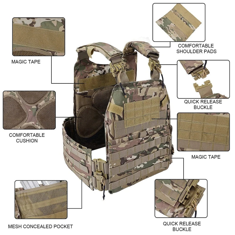 Tactical Hunting Vest K19 Plate Carrier 3.0 Quick Release System Fast Adjust Cummerbund Multi-size Military Airsoft Gear