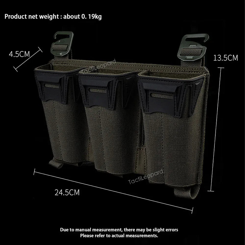 Tactical Multi-caliber Triple Magazine Pouch w/ 2nd Layer Admin Bag for M4 556 Long 9mm Mag Aifsoft Plate Carrier Front Placard