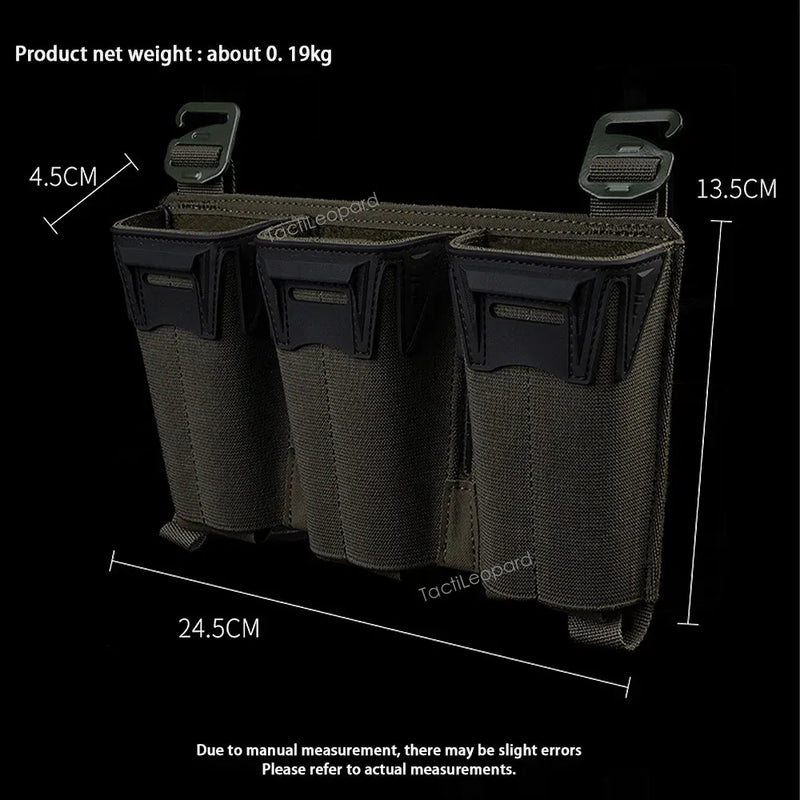 Tactical Multi-caliber Triple Magazine Pouch w/ 2nd Layer Admin Bag for M4 556 Long 9mm Mag Aifsoft Plate Carrier Front Placard