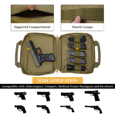 Tactical  Protable Hand Gun Case Soft Pistol Case with Elastic Loops Dual Padded Pistol Bags for Gun Tool Carrying Storage Bag
