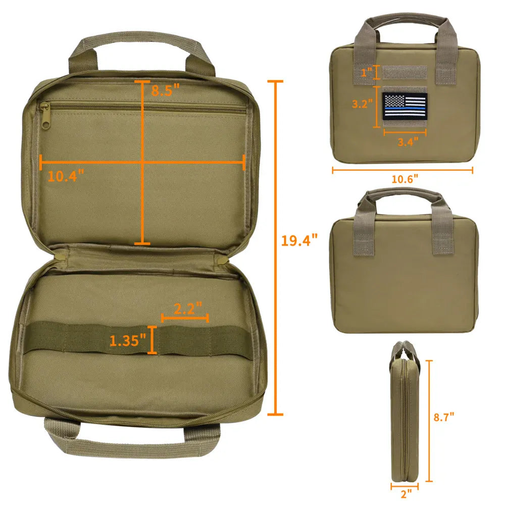 Tactical  Protable Hand Gun Case Soft Pistol Case with Elastic Loops Dual Padded Pistol Bags for Gun Tool Carrying Storage Bag