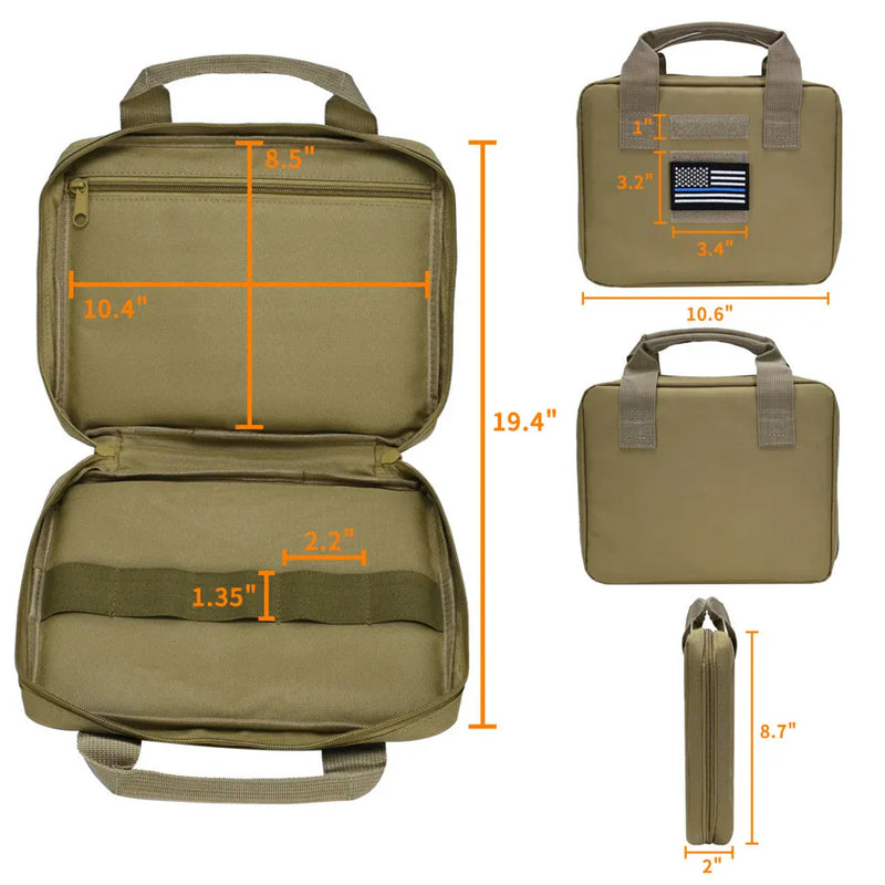 Tactical  Protable Hand Gun Case Soft Pistol Case with Elastic Loops Dual Padded Pistol Bags for Gun Tool Carrying Storage Bag