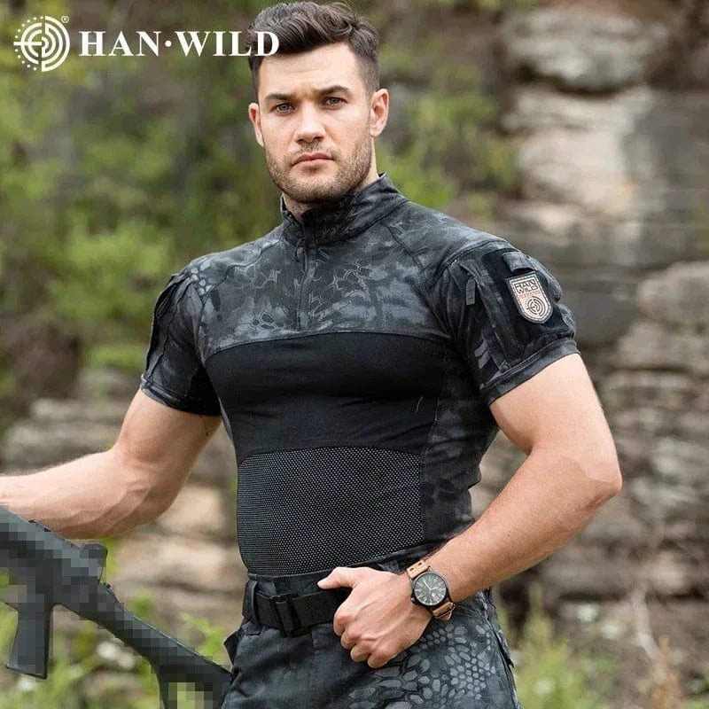 Tactical T-Shirts for Men Hiking Combat Short Sleeve Camping Shirt Camouflage Clothes Breathable CP Clothing Hunting Clothes