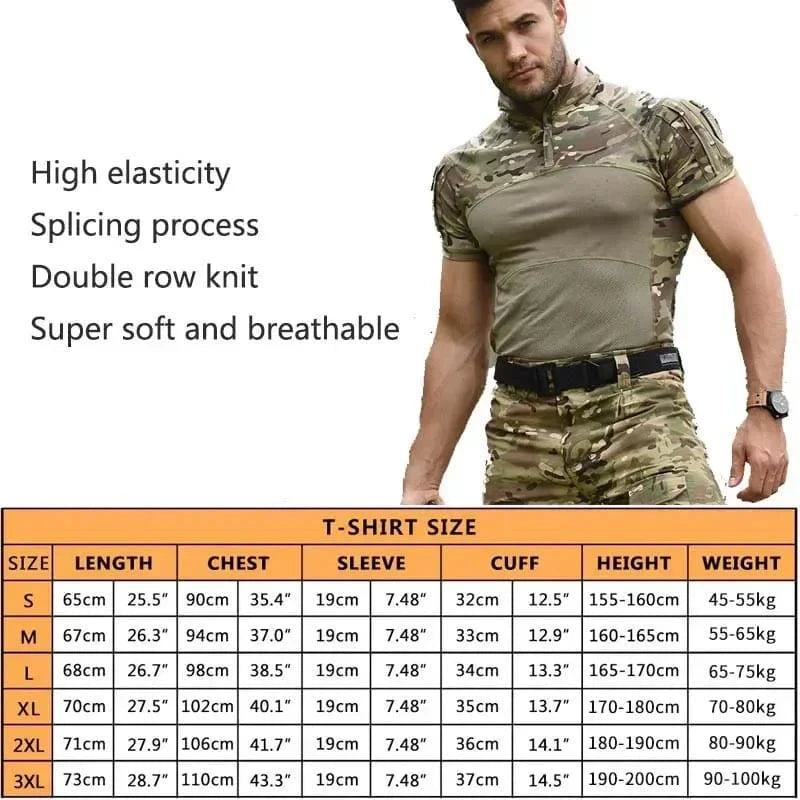 Tactical T-Shirts for Men Hiking Combat Short Sleeve Camping Shirt Camouflage Clothes Breathable CP Clothing Hunting Clothes