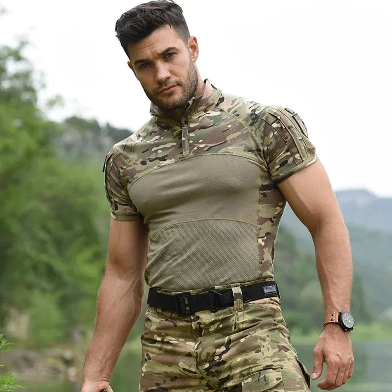 Tactical T-Shirts for Men Hiking Combat Short Sleeve Camping Shirt Camouflage Clothes Breathable CP Clothing Hunting Clothes