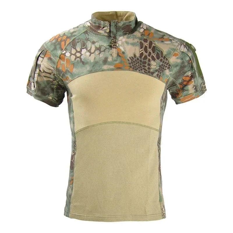 Tactical T-Shirts for Men Hiking Combat Short Sleeve Camping Shirt Camouflage Clothes Breathable CP Clothing Hunting Clothes Jungle Python / XXL 80-90kg