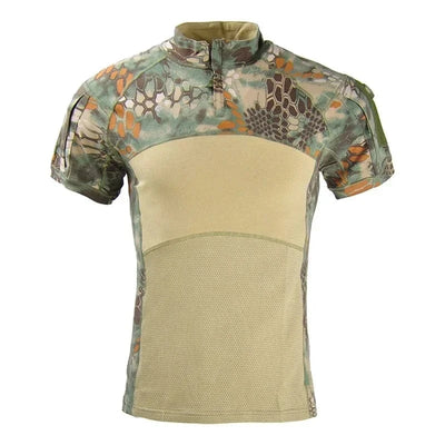 Tactical T-Shirts for Men Hiking Combat Short Sleeve Camping Shirt Camouflage Clothes Breathable CP Clothing Hunting Clothes Jungle Python / XXL 80-90kg